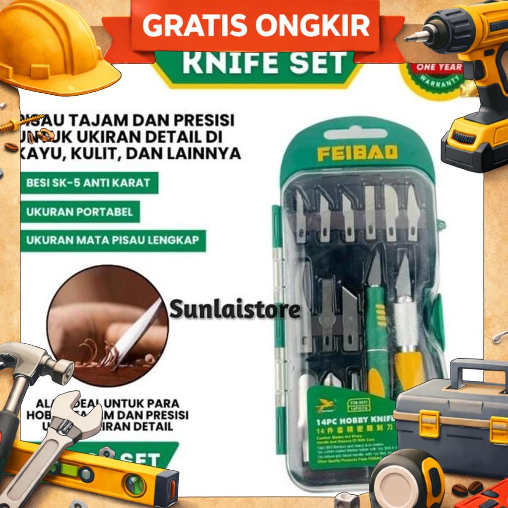 Hobby Knife Set 14 Pcs Feibao