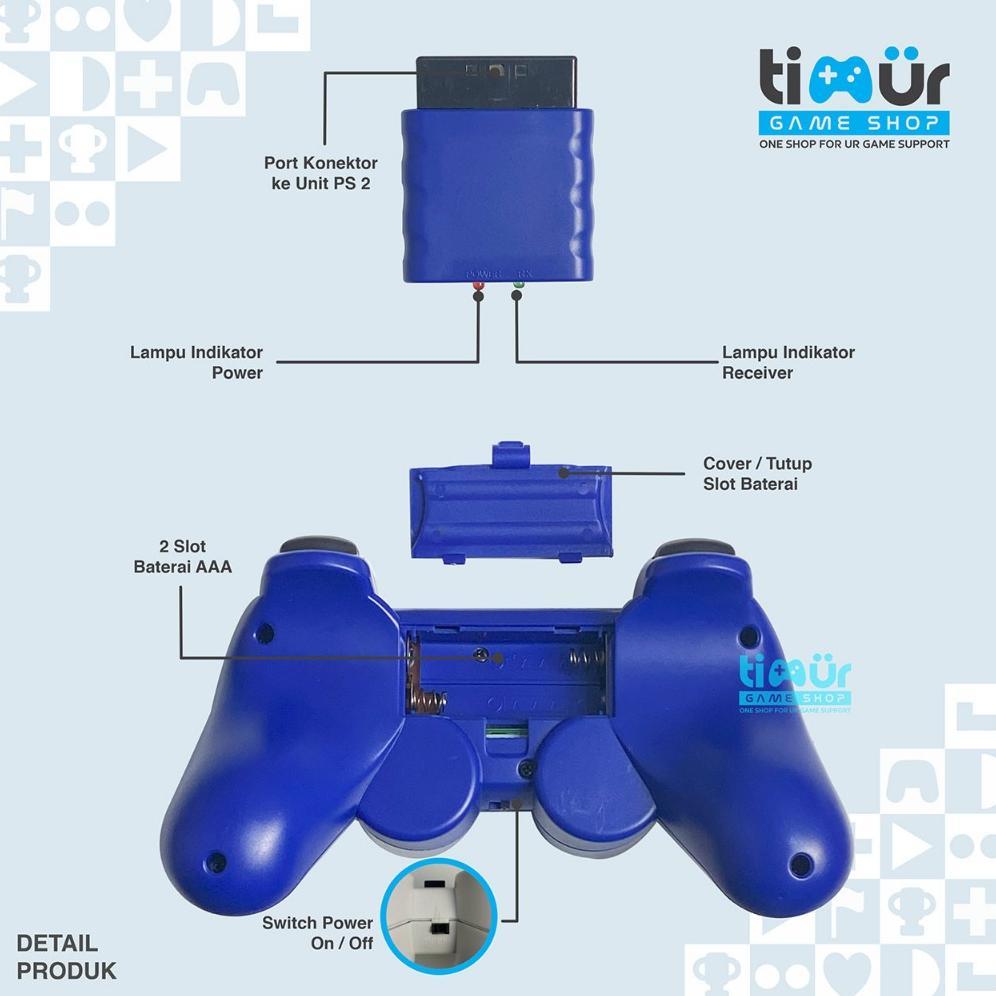Stik Stick Controller PS2 Wireless Warna Merah Biru Putih Kuning Hijau Hitam