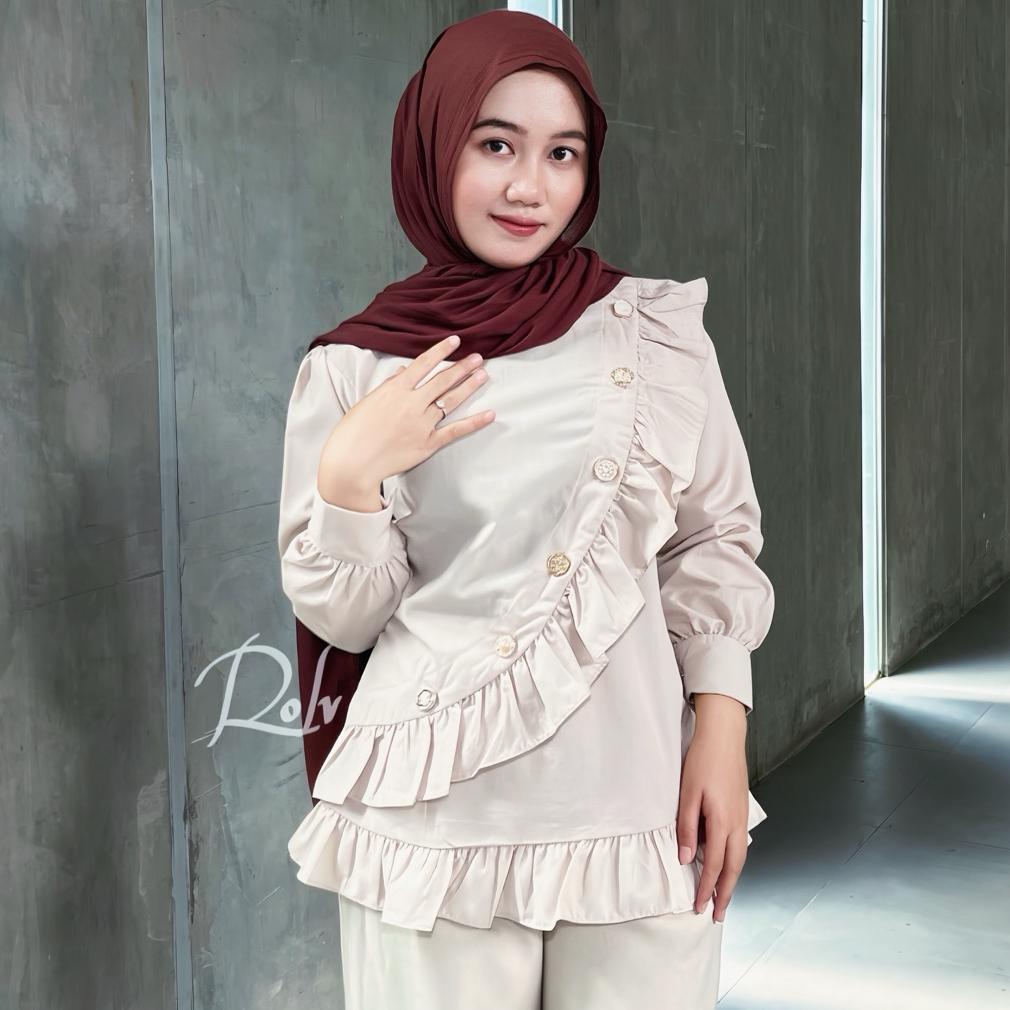 CUMA HARI INI Lili blouse atasan katun  Kekinian Lengan Panjang kemeja kerja wanita