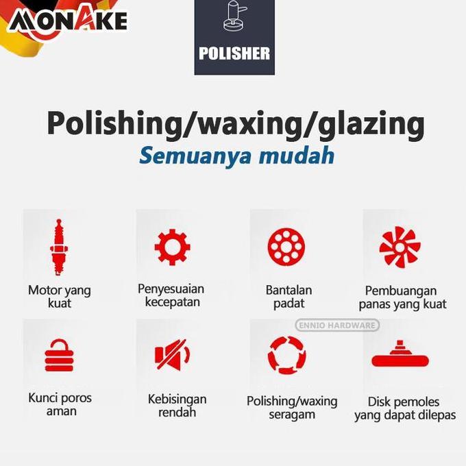 MONAKE Mesin Poles Mobil Polisher 5 INCH Alat Poles Cat Mobil Full Set Car Alat Disc Disk kaca motor