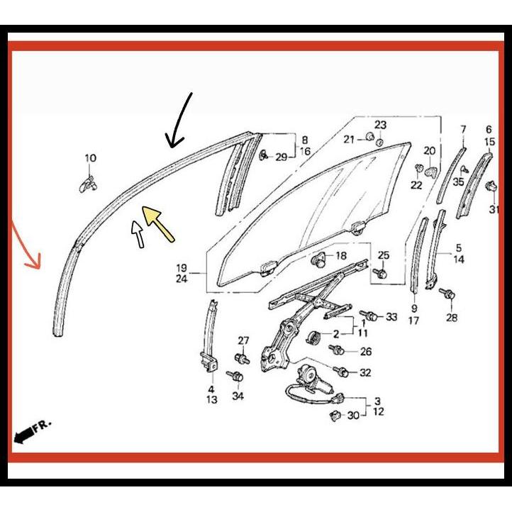 HOT DEAL S5H KARET RUN CHANNEL KACA JENDELA PINTU HONDA CIVIC ES VTI VTIS CENTURY 2001 2002 2003 200