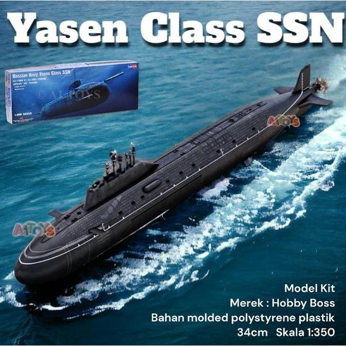 Model Kit miniatur kapal selam Yasen Class SSN Hobby Boss 34 cm 1:350 PEM