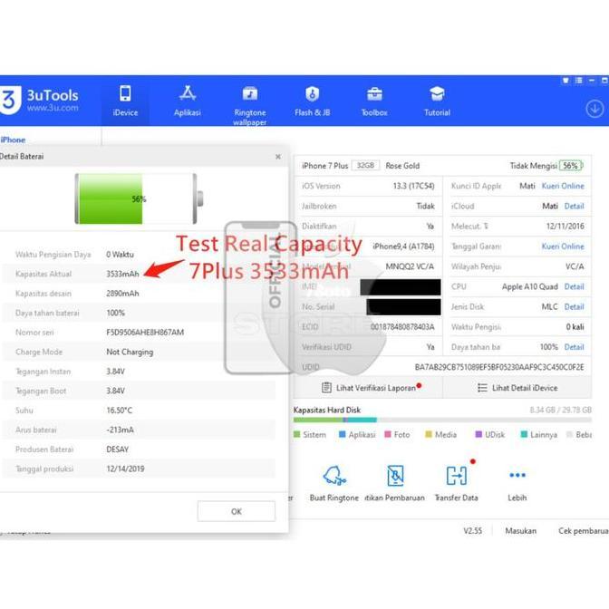 Hradpix- Batre Baterai Iphone 8-2150Mah/8P-3400Mah Double Power Cortex Original