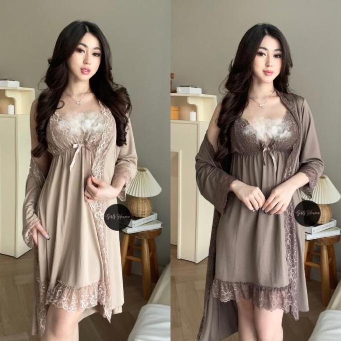 007L Sleepwear Dress + Kimono + Belt  [ Girlsheaven_id ]