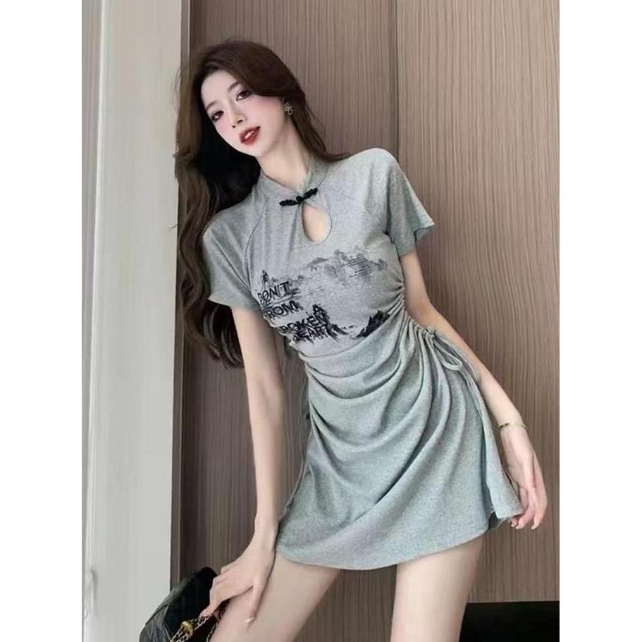 Awet Mini Dress Cheongsam Wanita Import | Bahan Kaos Import Premium Quality
