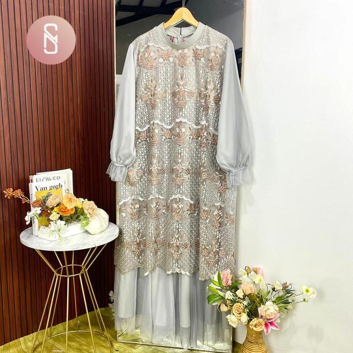 Sale Myshawl Valery Dress Gamis Brukat Jumbo Syakila Motif Kasual Kondangan Wisuda Kekinian Big Size