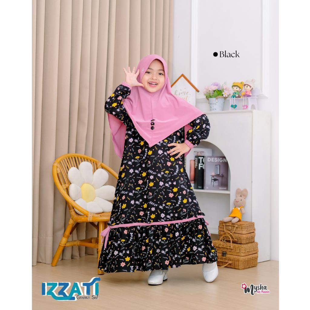 Mysha Kids Muslimah - Gamis Anak Perempuan Baju Muslim Anak Izzati Set Hijab 1-12 Th Rayon Viscose