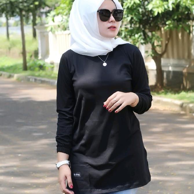 Cantek- Atasan Kaos Tunik Polos Hitam Six Diary Original
