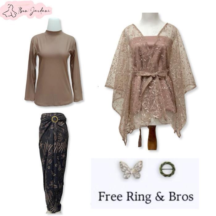 Paket Lengkap 5In1 One Set Gardenia Kebaya Cewek Modern Cantik Motif Elegant Atasan Tille Bawahan Ro