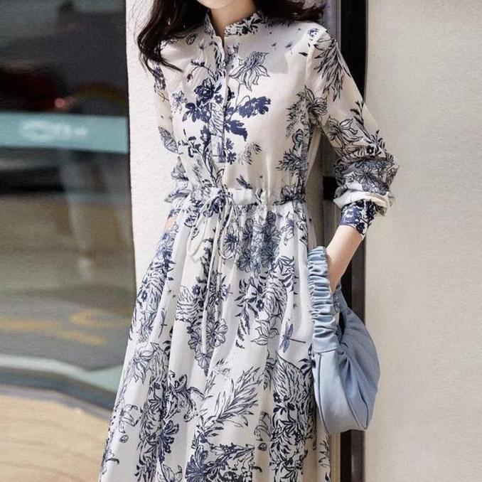 Premium Dress Bunga Bunga | Dress Motif Bunga | Dress Panjang | Dress Lengan Panjang | Casual Dress 