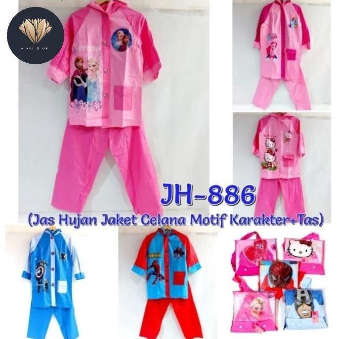 (BEST SELLER) Jas Hujan Anak Setelan Jaket Celana Karakter+Backpack Mantel anak lucu