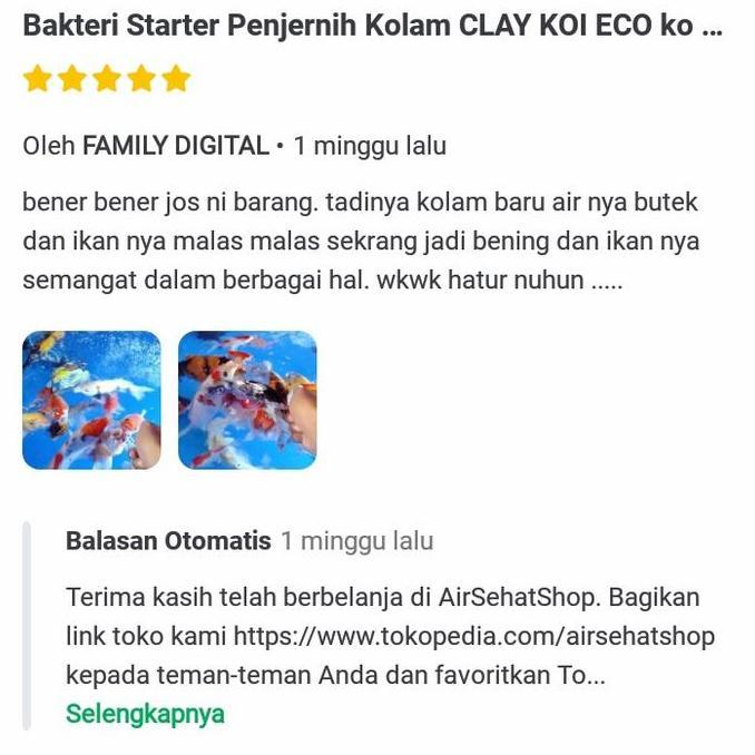 Fishbou- Clay Koi Eco Penjernih Kolam , Penetral Ph + Probiotik & Enzym