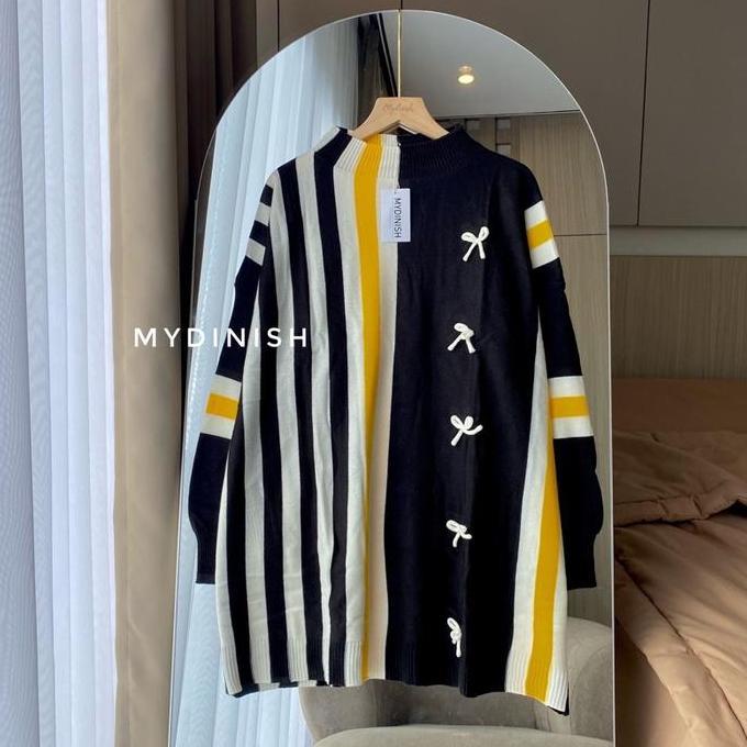 Cantek- Benty Tunik Blouse Rajut Atasan Wanita Motif Garis