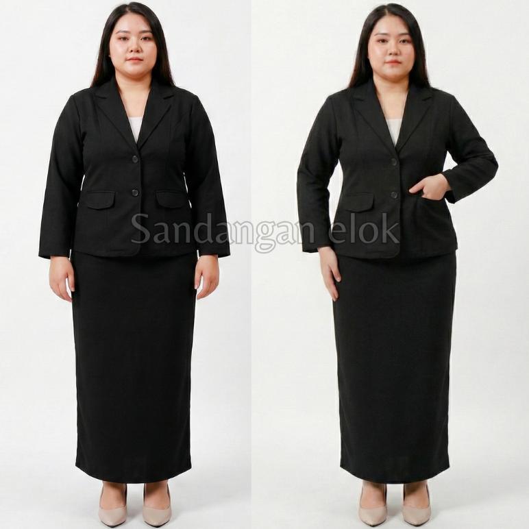 TERBARU ONE SET BLAZER DAN ROK SPAN PANJANG JUMBO - SETELAN JAS SIDANG SKRIPSI WANITA JUMBO