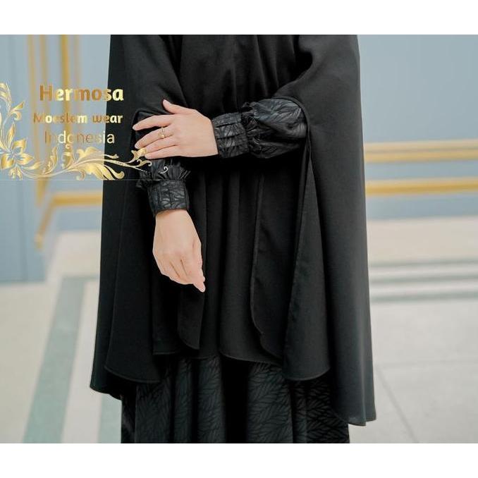 Promo [Gamis Hermosa] Gamis Embos Hermosa Motif Padi Warna Hitam-Gamis Hitam Murah/Gamis Hermosa Hit