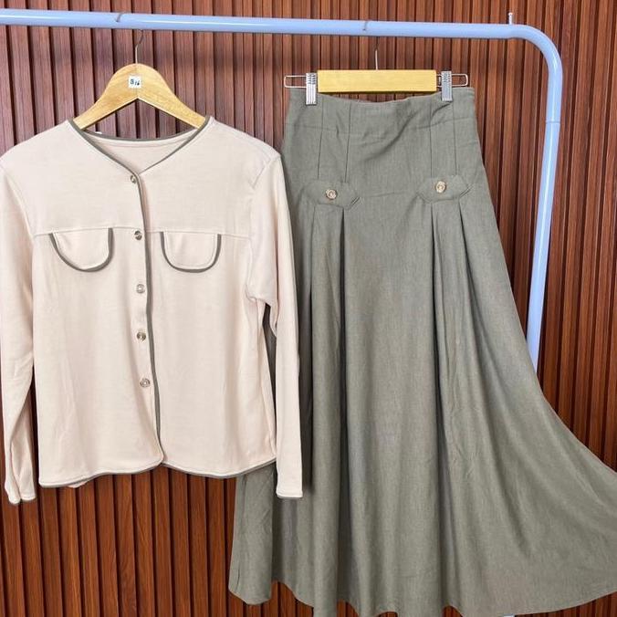 Promo Cafaya One Set Rok Atasan Crop Top Setelan Wanita Onseset Hijab Kekinian Setelan Muslim