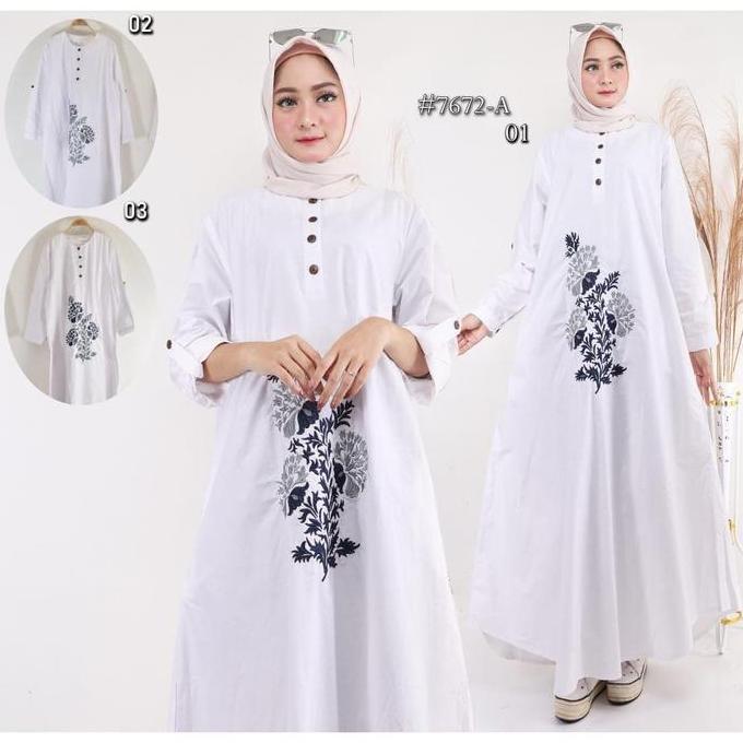 Murah Gamis Jumbo Putih. Gamis Bordir T2 Putih. Gamis Ld 120 Cm