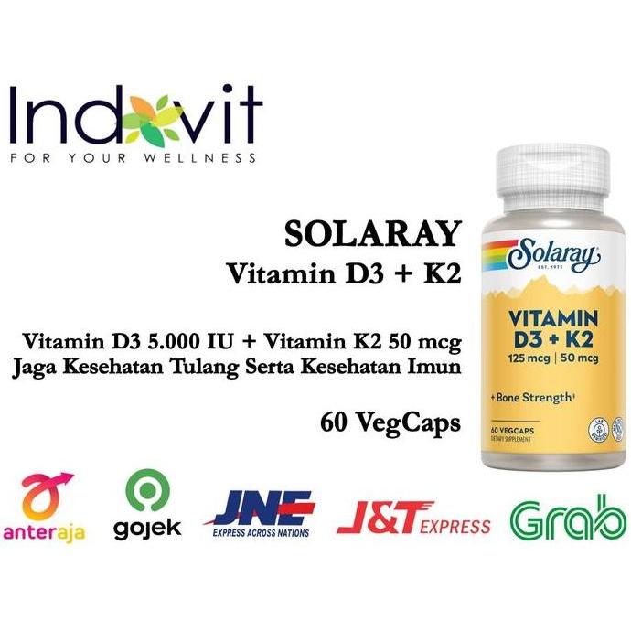 Solaray Vit D3 5000 IU K2 50 Solaray Vitamin D3 K2 60 VegCap Ori USA