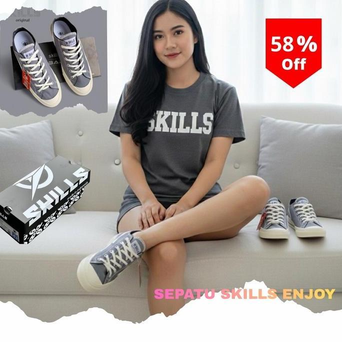 Grosir Skills Barqun Enjoy - Classic Low Black White Sepatu Sneakers Casual Pria Wanita Original Sho