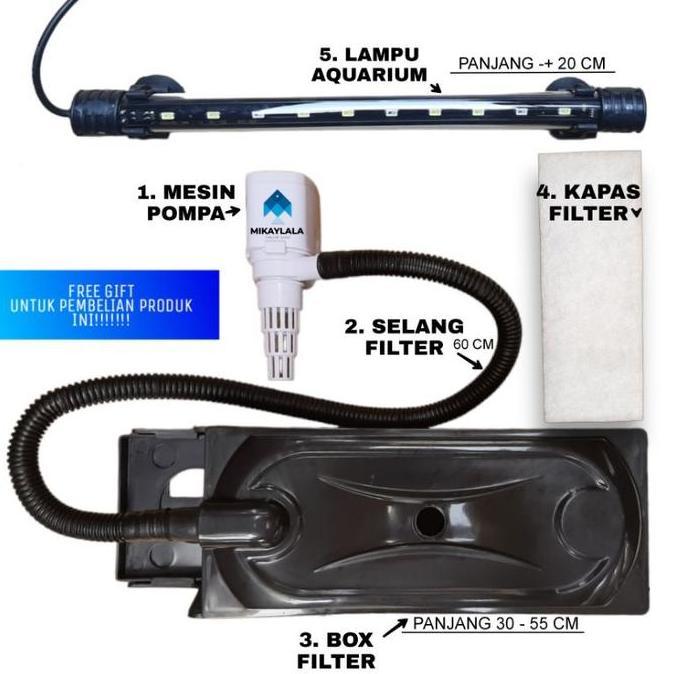 awesomether - paket peralatan pompa celup lampu filter aquarium 40 - 60 cm gratis hadiah menarik