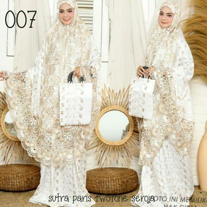 Mukenah sutra paris renda mawar Swarovski(mewah.elegant)+tas