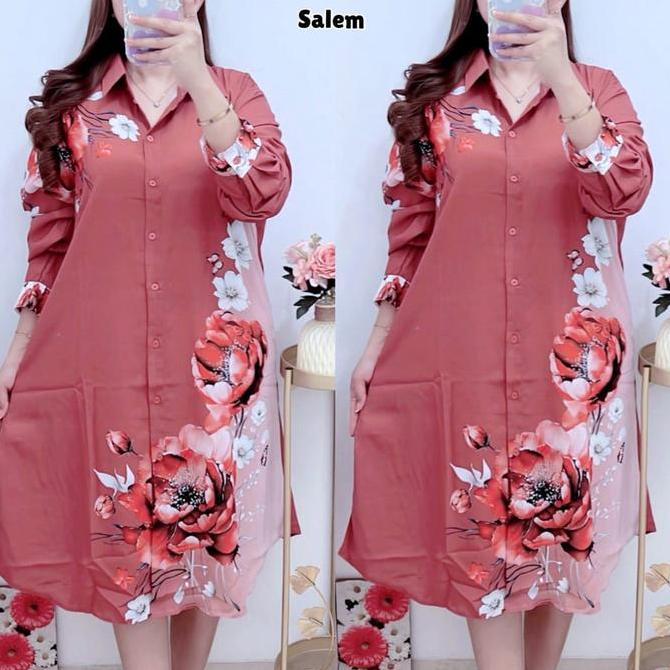 2598 KEMEJA TUNIK BUNGA JUMBO LD120 KATUN SILK WANITA|TUNIK SILK|TUNIK LD120|TUNIK MOTIF BUNGA