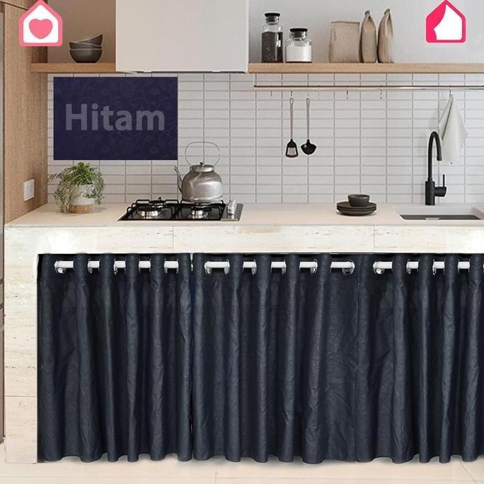 Lengkap- Gorden Kolong Dapur Smokring Motif Polos Embos Minimalis Ukuran 120X50 60 70 75 85Cm Bahan 