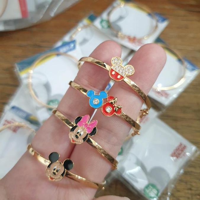 Bangle gelang anak disney mickey minnie ubs 4 cm 4cm emas asli 375 8k Terlaris