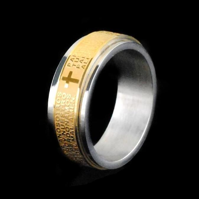 Cincin Pria Wanita Pasangan Salib Padre Cross Ring Titanium Spinning Gold Terlaris