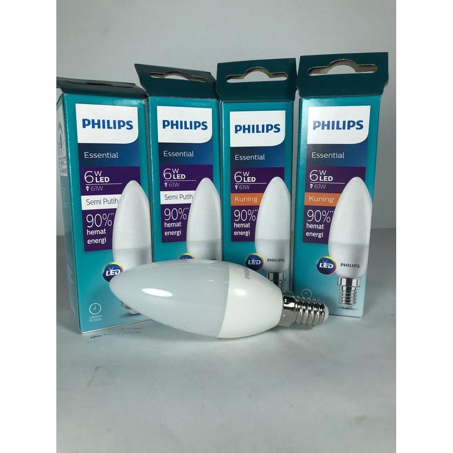 philips lampu bohlam led essential candle 6w e14 6 watt 2700k kuning 4000k semi putih