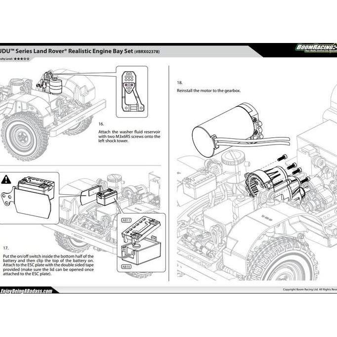 Boom Racing Kudu Series Land Rover Realistic Engine Bay Set Untuk Kit Brx02 88 109 Rc 1/10