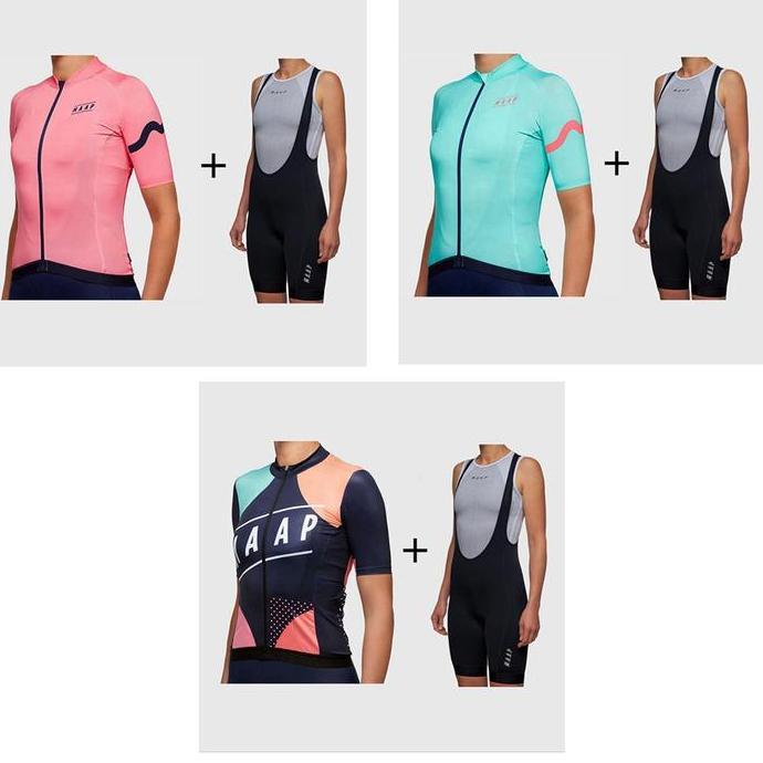 Jersey Set Baju dan Celana Bib Sepeda Pendek Wanita MAAP Bahan Premium