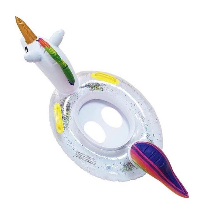 BAN PELAMPUNG KOLAM RENANG PVC ANAK UNICORN GLITTER DENGAN PEGANGAN TANGAN
