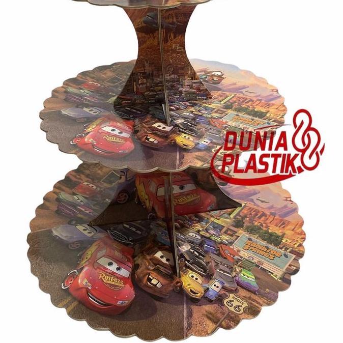 Kirimcoyy- Standing Cake Tempat Kue Cup Agar Cake Cupcake Rias Hiasan Meja 3 Susun 3 Tier Motif Kara