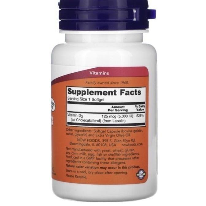 Hololoo- Now Vitamin D3 5000Iu Softgels Original Usa Halal