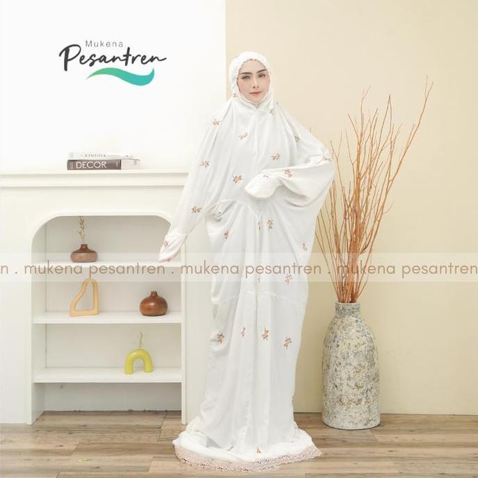 Otwkirim- Mukena Dewasa  Terusan Rayon Bordir Melodi Muslim Motif Cantik Tebal Kain Nyaman Mukena Pe