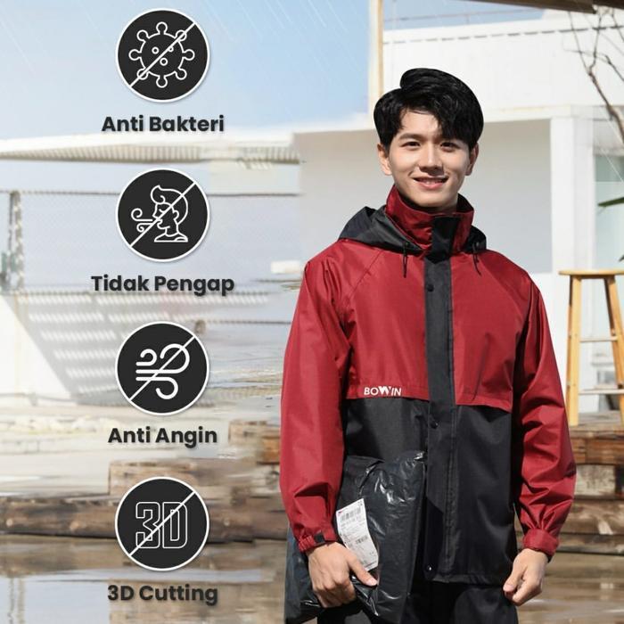 BOWIN Jas Hujan Premium Anti Bakteri (Extra Face Shield + Masker)