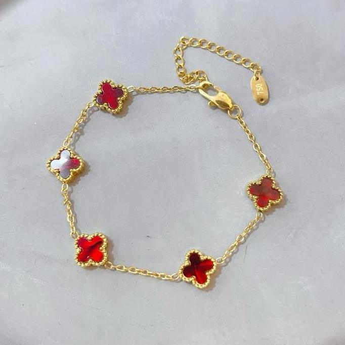 Lansungkirim- Gelang Titanium Redblack Kait Lobster Emboss 750