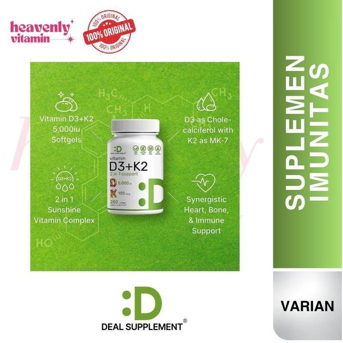 Cod,Bisa- Deal Supplement Vitamin D3 K2  2-1 Complex, Vitamin D3 5000 Iu & Vitamin K2 Mk7 - 180 & 25