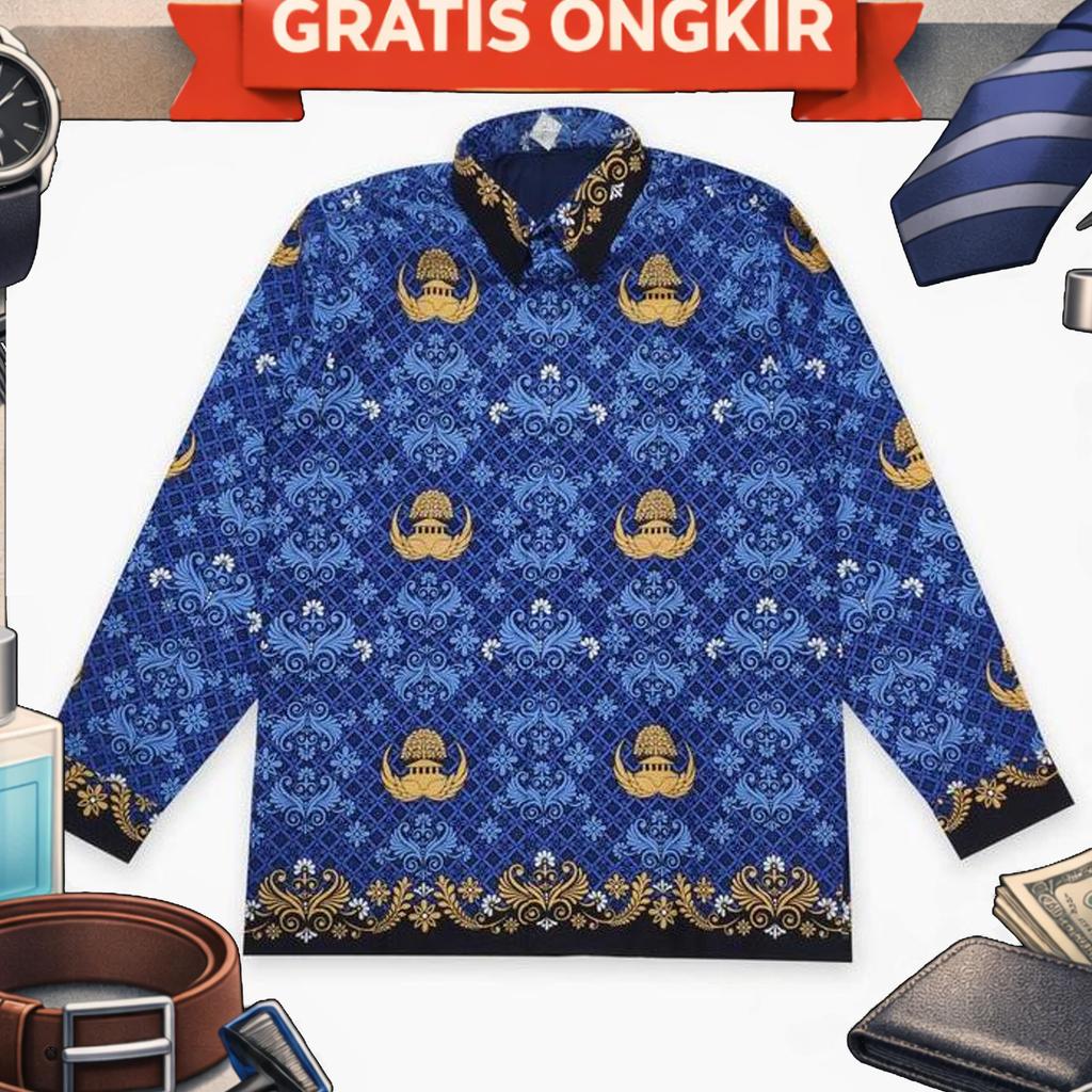 Kemeja Seragam Batik Korpri Pria Terbaru Bahan Katun 40 S Lapis Furing M L Xl Xxl 3L 4L 5L 6L 7L  9L