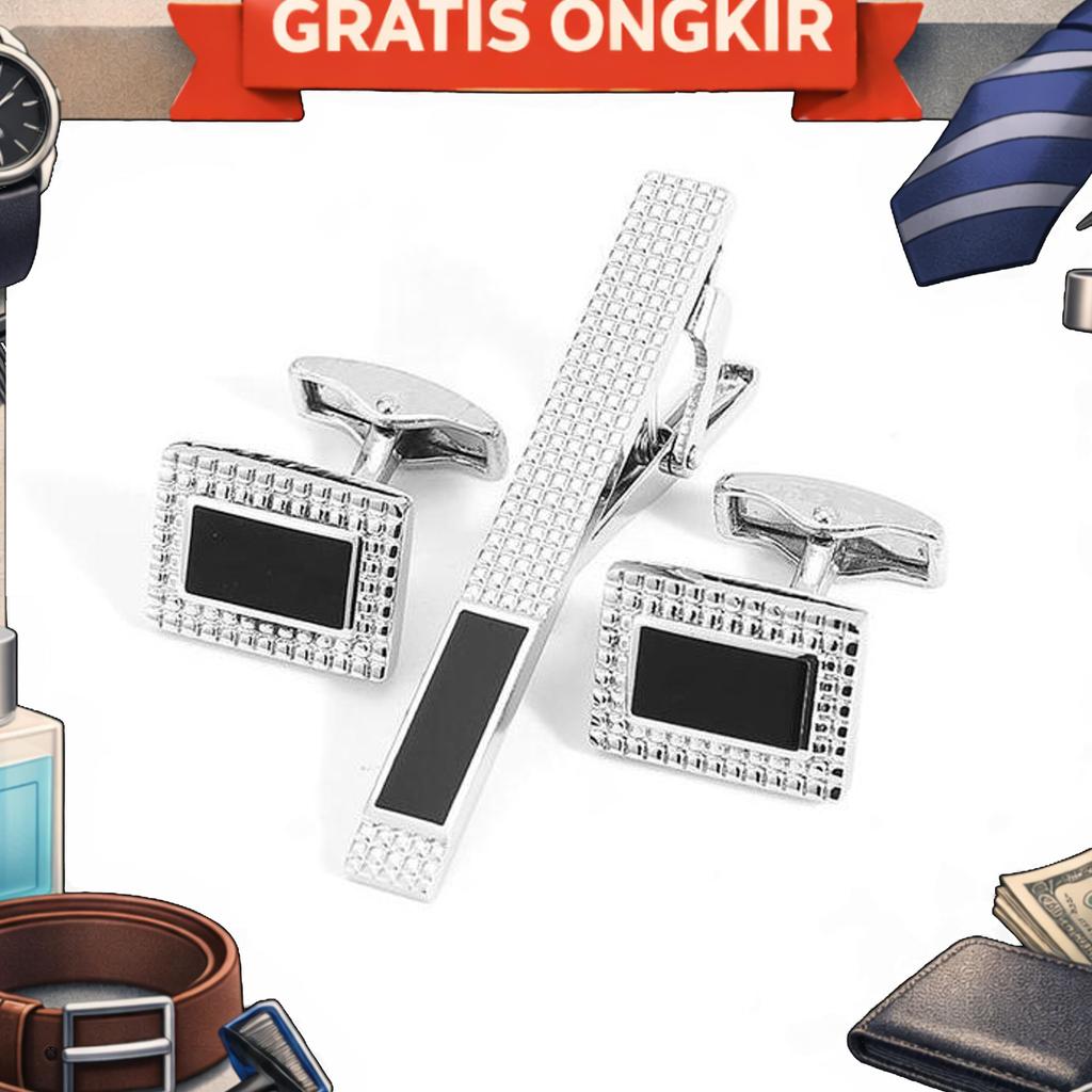 Cufflink Dan Jepit Dasi Free Kotak Premium