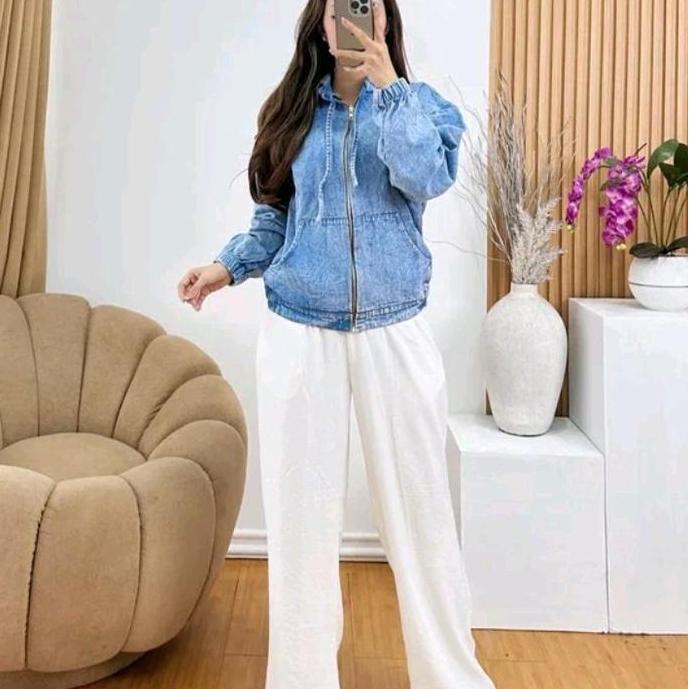 (BEST SELLER) JAKET HODDIE JEANS RESLETING HODDIE CEWEK SWEETER JEANS JAKET HODDIE WANITA JUMBO Hood