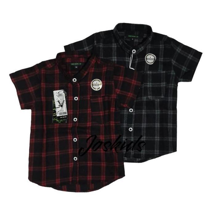 Lansungkirim- Kemeja Flanel Anak Laki-Laki Lengan Pendek Fashion