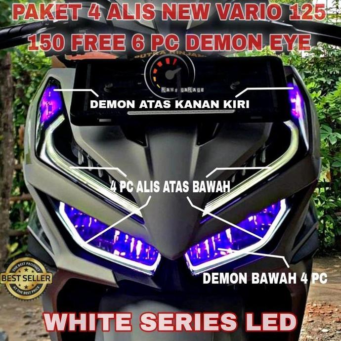 Look- Paket Hemat 4 Alis New Vario 125/150 Bonus 6 Pc Demon Devil Eye Alis No Bintik Super Terang La