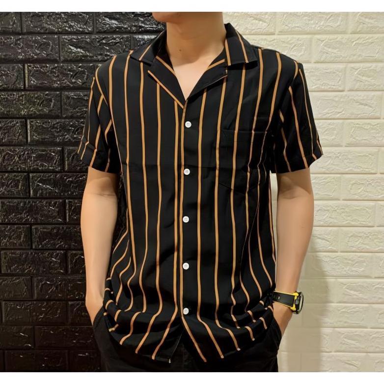 PREMIUM KEMEJA PRIA SETRIP LENGAN PENDEK KEMEJA HAWAI PRIA KEMEJA GARIS GARIS PRIA KEMEJA SALUR PRIA