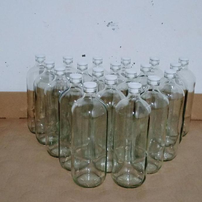 BOTOL BENSIN ECERAN UKURAN 1 LITER ( ISI 10 BOTOL DAN TUTUP) Kaca