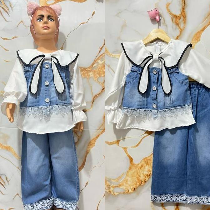 Promo Set Celana Rompi Anak Perempuan 3 in 1 Jeans & Shakila Bahan Premium Size 4-24 Fashion Anak Pe