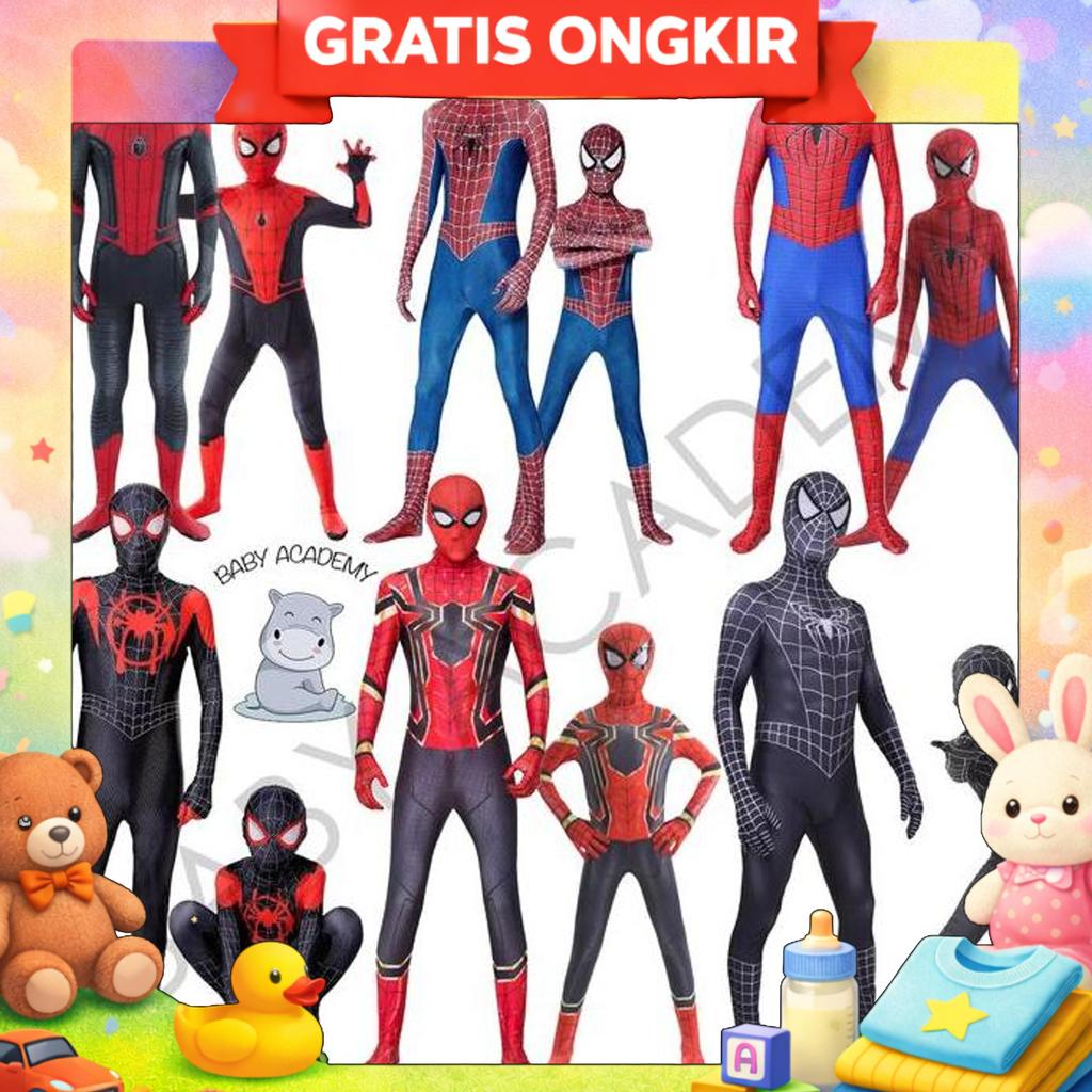 Kostum Baju Spiderman Anak Laki Laki Pria Dewasa Lengkap Topeng Premium Halloween Birthday Party