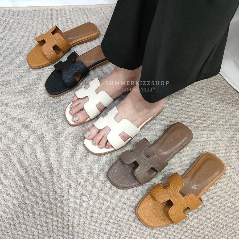 Simoncelli Sandal Flat Wanita | Sandal Wanita | Sandal Korea | Sendal Hitam Black | Sandal Kerja | S