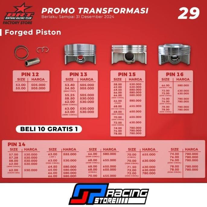 Promo Forged Piston Brt Pin 14 Pin 15 Pin 16 Piston 68.00/70.00/72.00/74.00/76.00/78.00 Mm